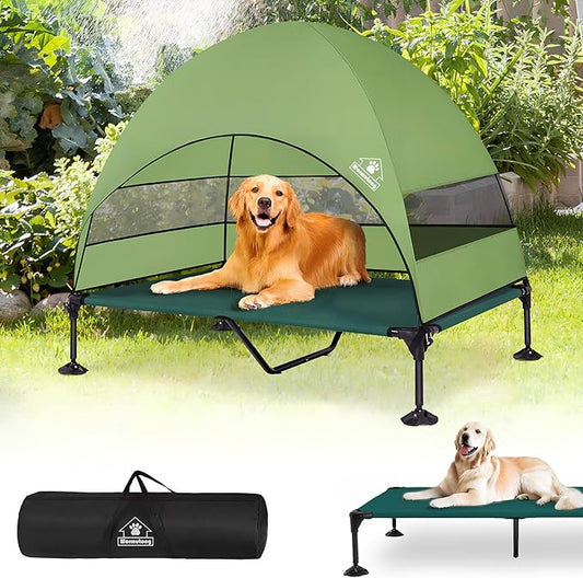 Elevated Outdoor Dog Bed with Canopy & Adjustable Feet - Larger Shade for Camping, Backyard & Patio-PurrikoPets