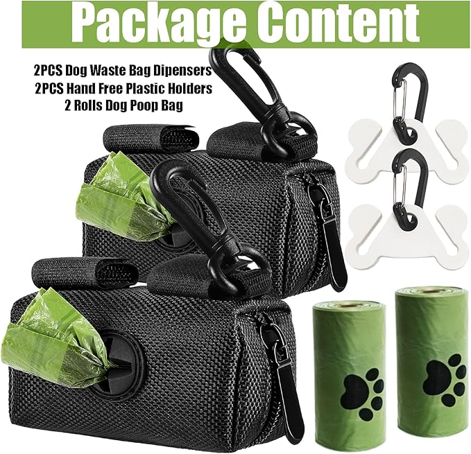 2Packs Dog Poop Bag Holder for Leash Attachment Dog Poop Bag Dispenser Dog Waste Bag Dispensers Dog Poop Bag Holders Fit Dog Leash Accessory With Hand Free Holder Carriers, Black-PurrikoPets
