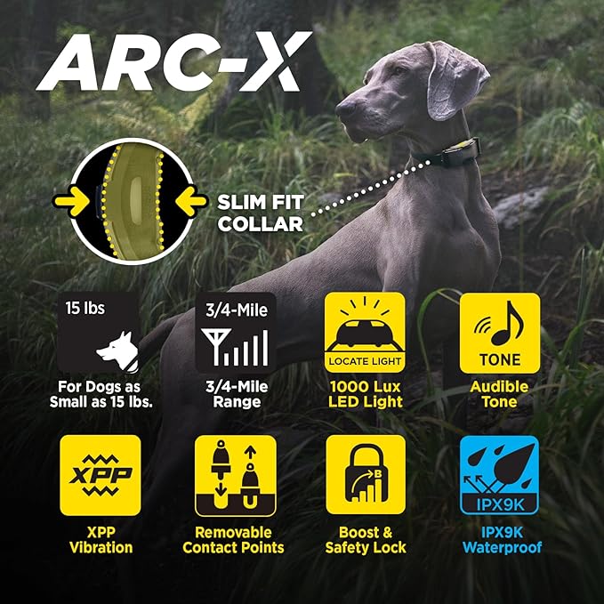 Dogtra ARC-X E-Collar for Dog Training - 3/4 Mile Range, for Dogs 15 lbs+, Slim Design, IPX9K Waterproof, 100 Stimulation Levels, Vibration, Tone, Rechargeable - Dog Owners and Professional Trainers-PurrikoPets