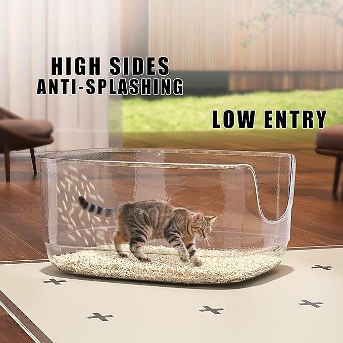 Gefryco Large Cat Litter Box with High Sided 24.6"x18.3"x12.2" - Jumbo Extra Large Open Anti - Splashing High Wall for Multiple Cats (White)-PurrikoPets