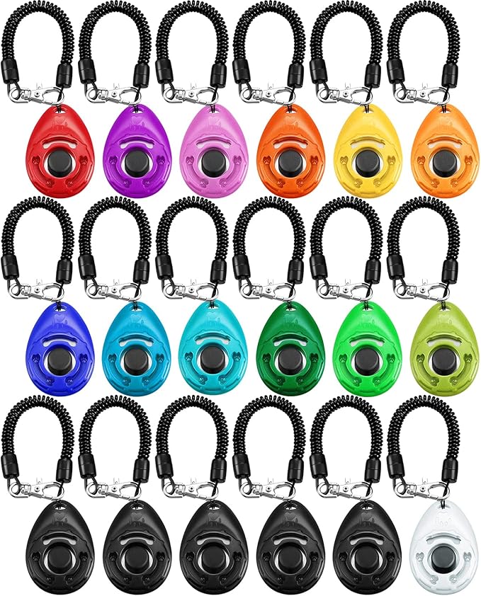 Frienda 18 Pieces Dog Training Clicker, Pet Behavioral Training Clickers with Wrist Strap for Dogs Cats Puppy Birds Horses(Multicolor)-PurrikoPets