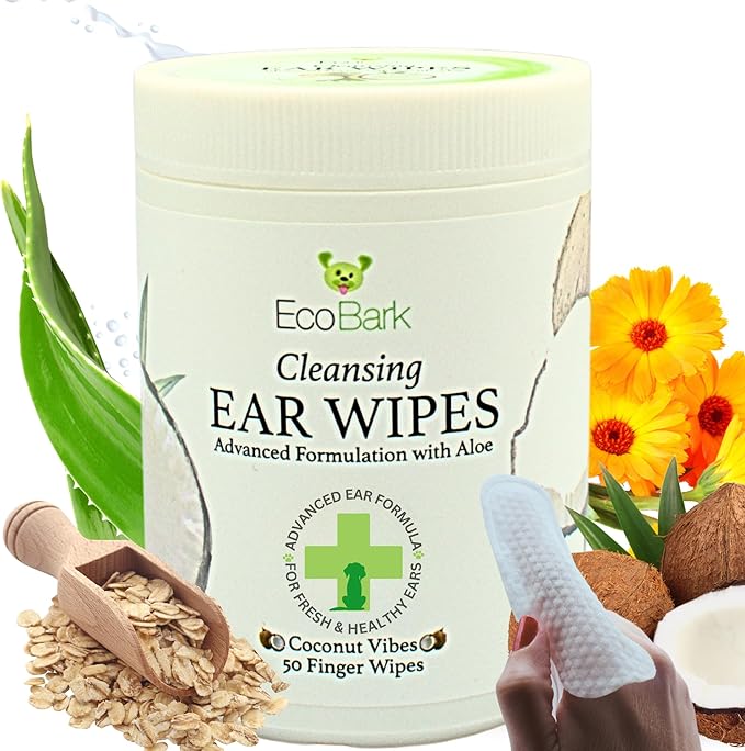 EcoBark Dog Ear Cleaner - Dog Ear Wipes with Finger Pad in Ear Solution - Gentle Otic Dog Grooming Supplies to Soothe Dog Ear Itching - Cleanse Away Dirt and Debris-PurrikoPets