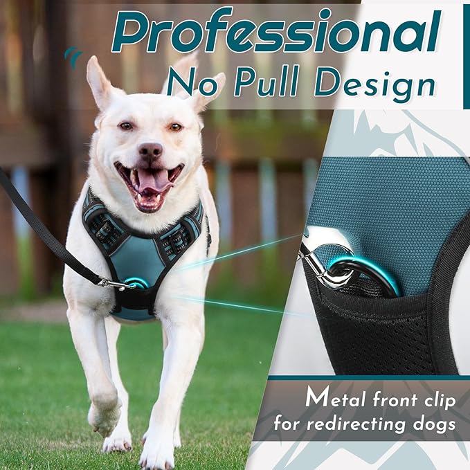 Eagloo Dog Harness for Large Dogs, No Pull Service Vest with Reflective Strips and Control Handle, Adjustable and Comfortable for Easy Walking, No Choke Pet Harness with 2 Metal Rings, Dark Green, L-PurrikoPets