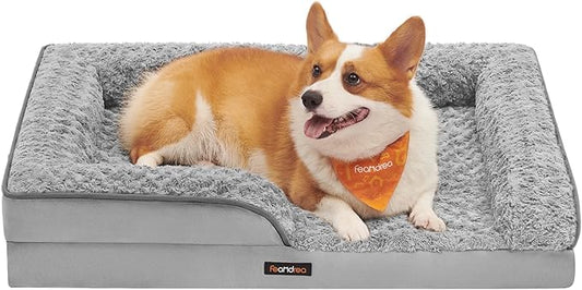 Feandrea Orthopaedic Dog Bed for Medium Dogs, Waterproof Dog Sofa Bed with Removable Washable Cover, 28 x 23 x 6.5 Inches, Dove Gray UPGW251G01-PurrikoPets