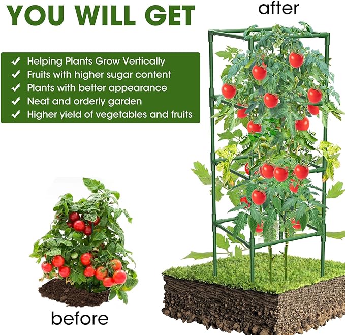 6 Pack Tomato Cages, 41.7" H Square Tomato Plant Stakes Support Cages Trellis for Garden Climbing Vegetables Flowers Fruits,Extra Bold-PurrikoPets