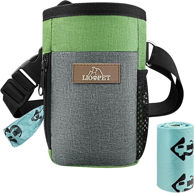 Dog Treat Pouch Training Behavior Aid, Dog Treat Training Bag for Dog Walks Outdoor Activities Travel, Built-in Poop Bag Dispenser 3 Ways to Wear-PurrikoPets