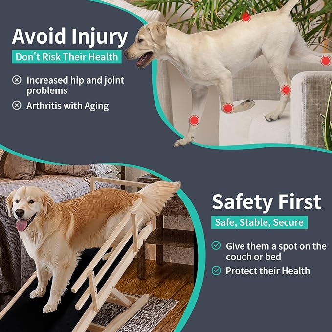 Dog Ramp, 5 Level Adjustable Wooden Folding Pet Ramp for Middle Bed, Couch,SUV-High Traction, Portable Paw Ramps for Small & Large Old Dogs & Cats - Furniture Quality-PurrikoPets