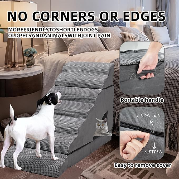 Dog Stairs & Steps for High Beds 30-36 inches High Tall, LitaiL Pet Stairs/Steps for High Beds 34 inch High for Small Large Dogs, Non-Slip 7 Steps Dog Ramps for Old Dogs/Cats-PurrikoPets