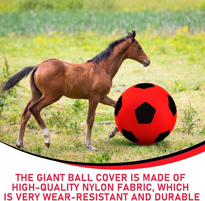 40inch Giant Herding Ball with Ball Cover Anti Burst Please Watch VCR for How to Inflation Horse Toys for Horses Stall Entertainment Play, Pump Included(Red Color,Stylish)-PurrikoPets