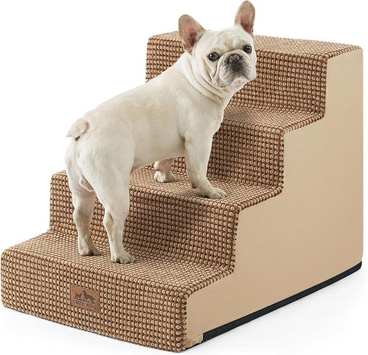 Dog Stairs for Small Dogs, 4 Tier Wider Pet Stairs for Couch and Beds, 17.7" H Non-Slip Dog Steps for Old Cats, Puppy, Small Medium Dogs, 17.7x23.6x17.7 inch, Light Brown-PurrikoPets