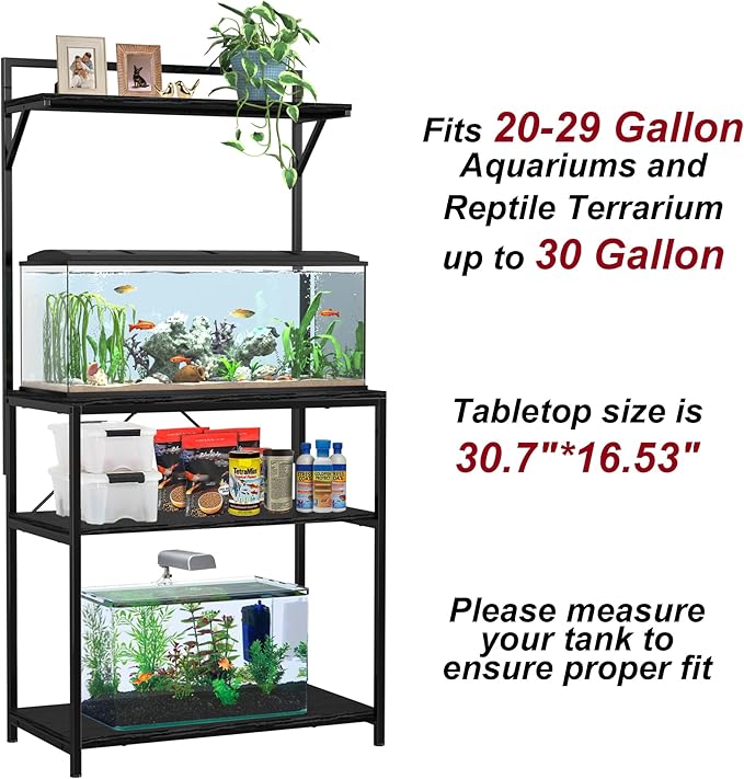 GDLF 20-29 Gallon Fish Tank Stand with Plant Shelf, Aquarium Stand with Storage Shelf for 20 Gallon Long Aquarium 30.7" x 16.53" Tabletop Fits Turtle or Reptile Terrariums-PurrikoPets