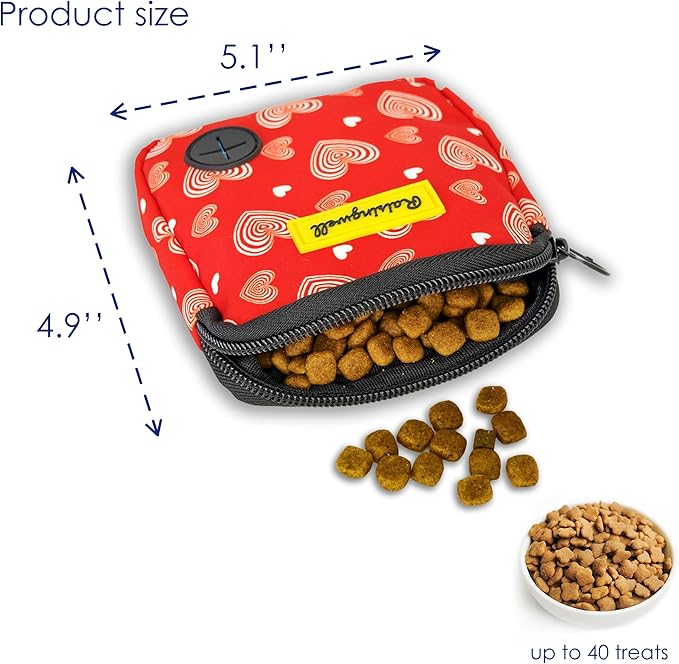 Dog Treat Pouch for Pet Walking and Training with Clicker Poop Bags Small Fanny Zipper Pack Holder for Puppy Snack Dispenser Kit for Leash and Outdoor Use (Valentine)-PurrikoPets