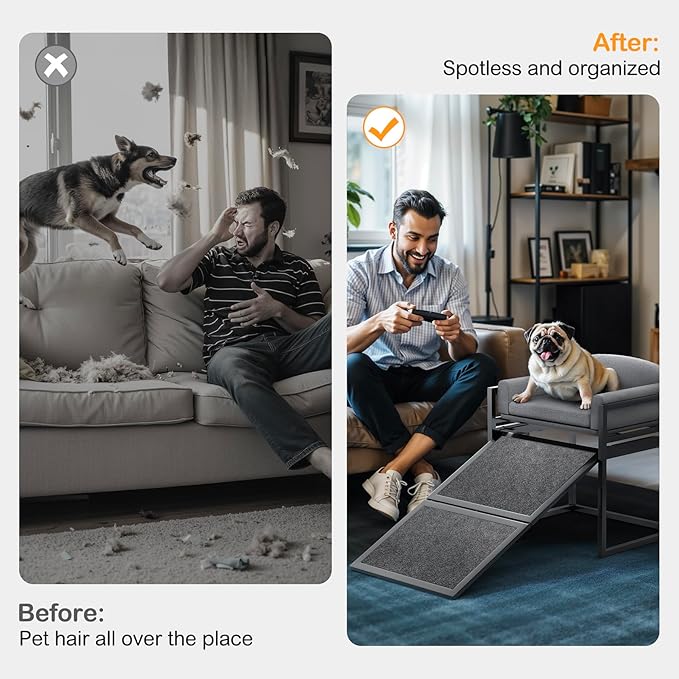 Dog Ramp Doggie Stairs with Seat Mate,Puppy Chair Get on High Bed Couch Office Window Perch,Non Slip Dachshunds Foldable Ladder,Pet Doggy Step for Small Old Dogs,Chihuahua Cat Platform Grey-PurrikoPets