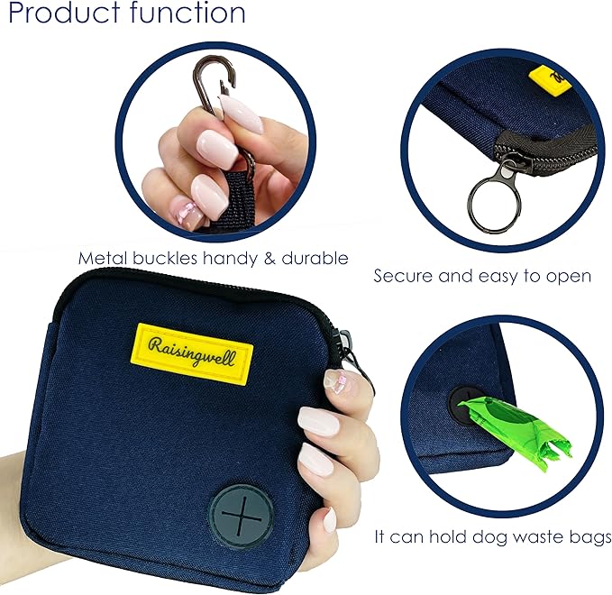 Dog Treat Pouch for Pet Walking and Training with Clicker Poop Bags Small Fanny Zipper Pack Holder for Puppy Snack Dispenser Kit for Leash and Outdoor Use (Blue)-PurrikoPets