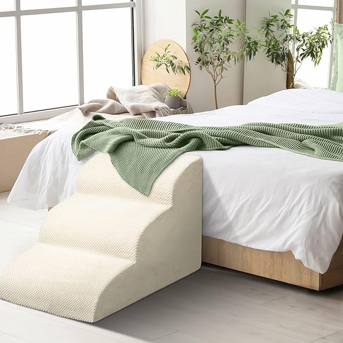 Dog Stairs for Small Dogs - High Density Foam Pet Steps, Extra Wide Dog Ramp with Non-Slip Bottom for High Beds, Couch and Sofa, Best for Dogs Injured, Older Doggy Cats-PurrikoPets