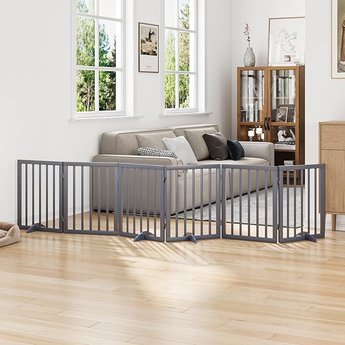 Dog Gate for Stairs 37-110" Wide, Fully Assembled Foldable Dog Gates for Doorways House, Freestanding Pet Gates for Dogs, Doogie Puppy Fence Gate-PurrikoPets