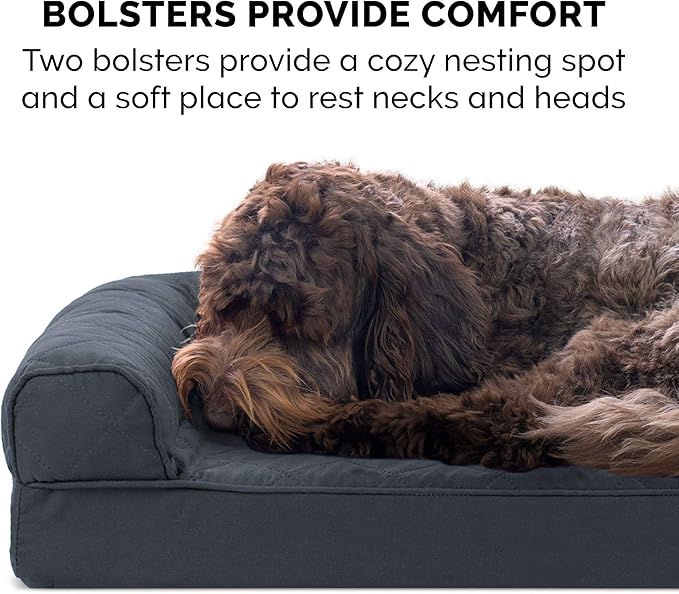 Furhaven Orthopedic Dog Bed for Large/Medium Dogs w/ Removable Bolsters & Washable Cover, For Dogs Up to 55 lbs - Quilted Sofa - Iron Gray, Large-PurrikoPets