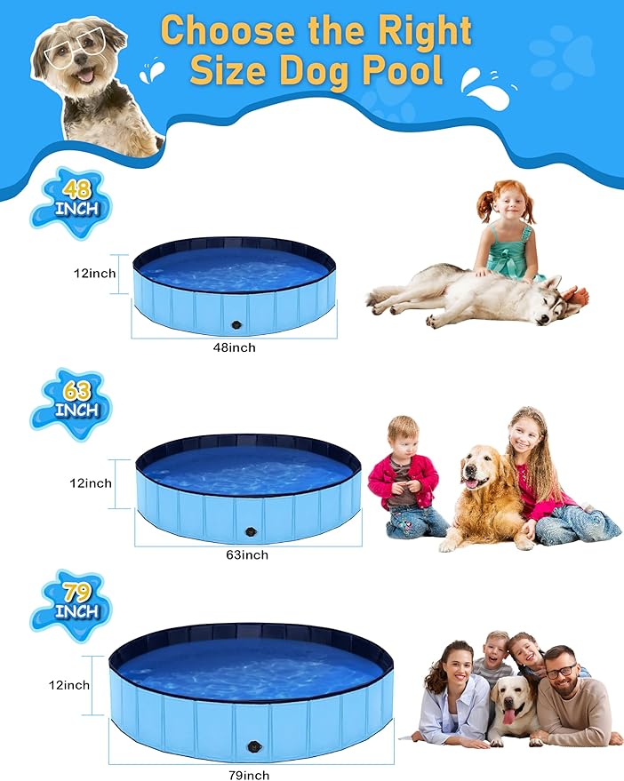 Foldable Dog Pool, Lexda Hard Plastic Shell Pet Swimming Pools for Large Dogs, Collapsible Plastic Pet Pool, Portable Bathing Tub for Dogs (79x12inch)-PurrikoPets