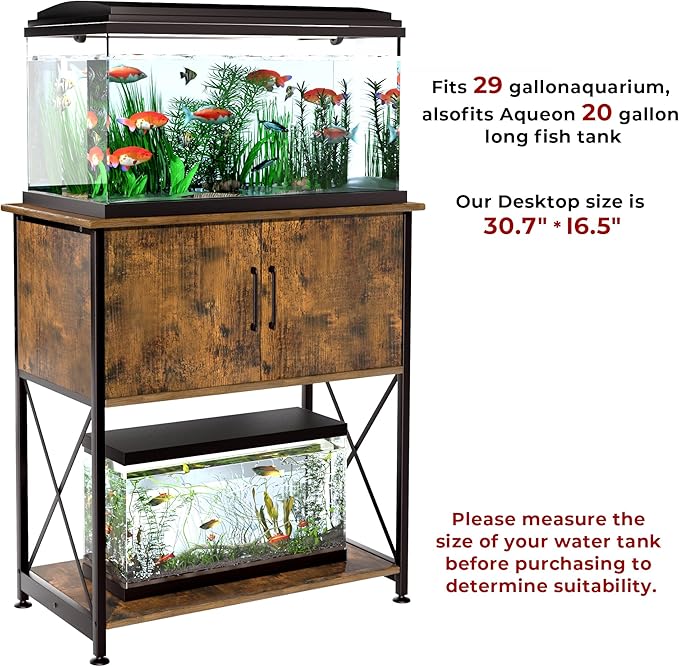 20-29 Gallon Aquarium Stand Metal Frame Fish Tank Stand with Cabinet Storage, for 20 Gallon Long Aquarium,30.7" L*16.5" W Tabletop,330LBS Capacity Rustic Brown and Black PG01YGN-PurrikoPets