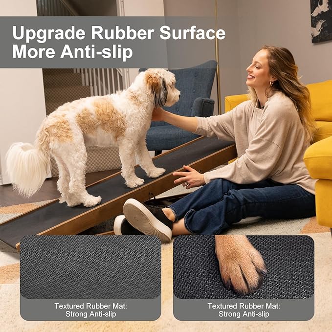 ABORON Dog Ramp,Adjustable Folding Pet Ramp for Bed,Couch,SUV - High Traction Portable Rubber Paw Ramps,Great for Small & Large Old Dogs & Cats, Supports up to 200 lbs,63''Long-PurrikoPets