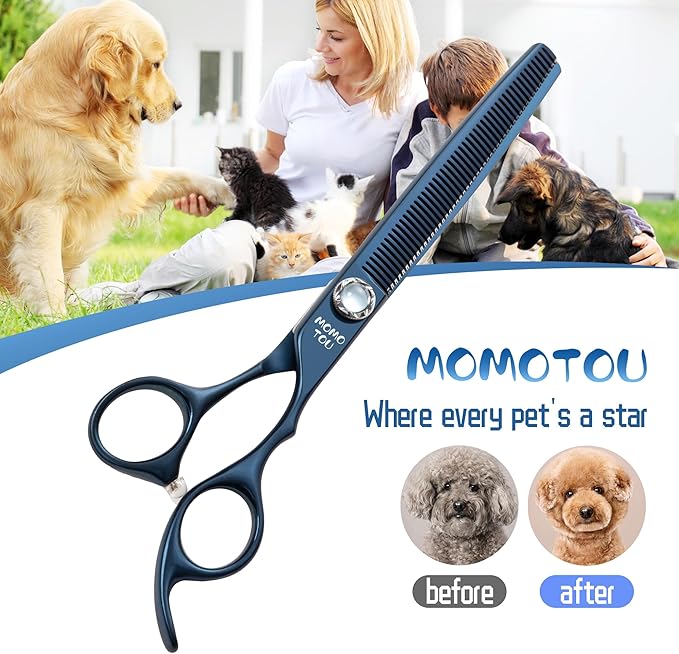 7 inch Matte Blue Thinning Dog Grooming Scissors Professional 440C Stainless Steel Dog Thinner Shears Smooth Cutting Comfortable Grip and Easy to Use for Groomers and Home Use-PurrikoPets