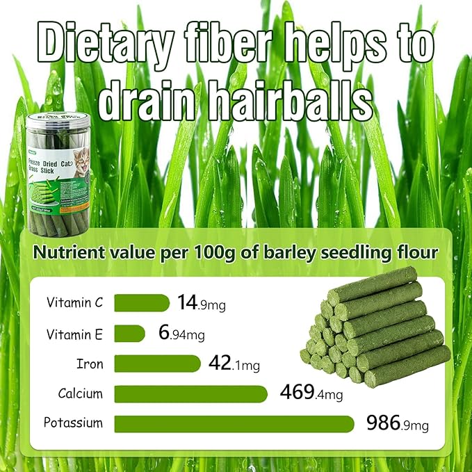 225g Cat Grass Teething Stick, Delicious Cat Treat Snack Edible Cat Chew Toy for Teeth Cleaning and Hairball Removal in Cats-PurrikoPets