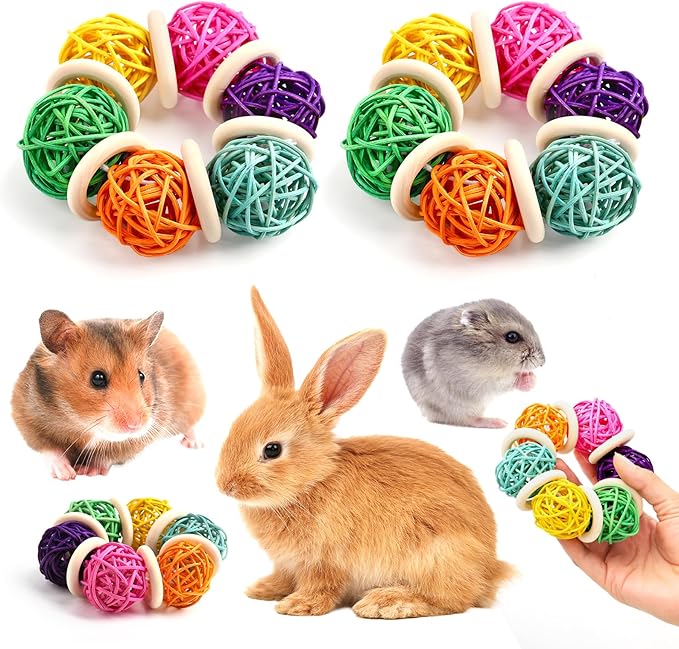 2 Pcs Natural Grass Chew Balls for Rabbits, Chinchillas, Hamsters & Mice - Safe Dental Health Toys for Teeth Grinding, Chewing & Dental Care, Small Animal Enrichment Chew Toys-PurrikoPets