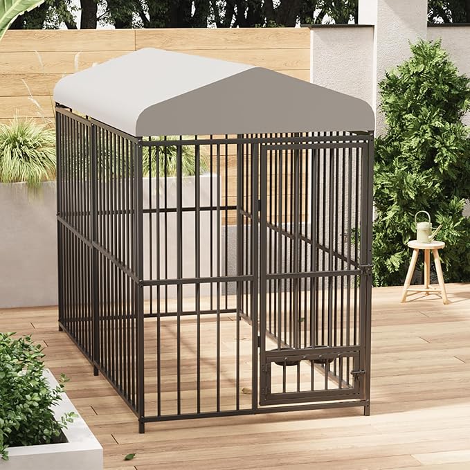 8x4x6 FT Outdoor Dog Kennel,Heavy-Duty Enclosures Outside with UV-Resistant Waterproof Roof Cover and Lock,for Medium and Large Dogs,Easy Assembly-PurrikoPets