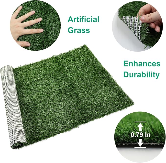 Dog Grass Mat, Synthetic Turf for Indoor/Outdoor Puppy Potty Training Durable, Drainable & Easy-Clean Pet Bathroom Mat for Small to Large Dogs Grass Only (34.6"x22.5")-PurrikoPets