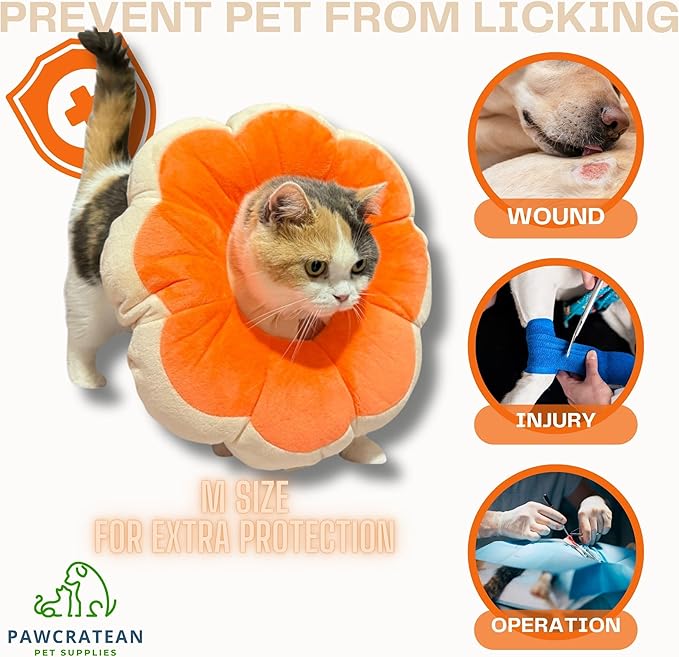 Adjustable Comfy Flower Style Elizabeth Collar for Cats Puppies Soft Recovery Cone Pet Protective Neck Collar (Orange, Samll)-PurrikoPets