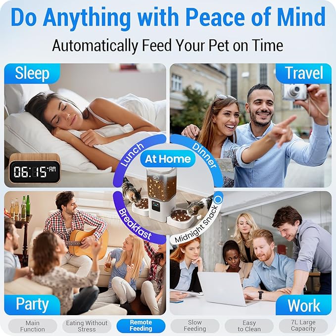 5G WiFi Automatic Cat Feeder with Slow Feed for 2 Cats: Automatic Dog Feeder with 7L Large Food Storage, Cat Food Dispenser with Alexa for Multiple Pets, Detachable for Easy Cleaning -29 Cup-PurrikoPets