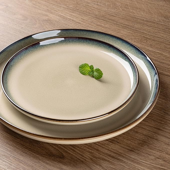 GBHOME Ceramic Dinnerware Sets for 4, 12 Pieces Stoneware Plates and Bowls Sets, Scratch Resistant Dishes, Dishwasher & Microwave Safe, Reactive Glaze-Gravel-PurrikoPets