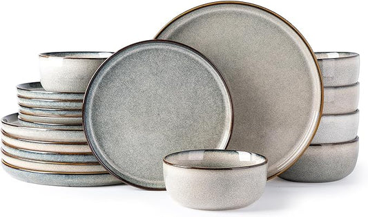 GBHOME Ceramic Dinnerware Sets for 6, 18 Pieces Stoneware Plates and Bowls Sets, Reactive Glaze Dishes -Scratch Resistant, Dishwasher&Microwave Safe, Green Wheat-PurrikoPets