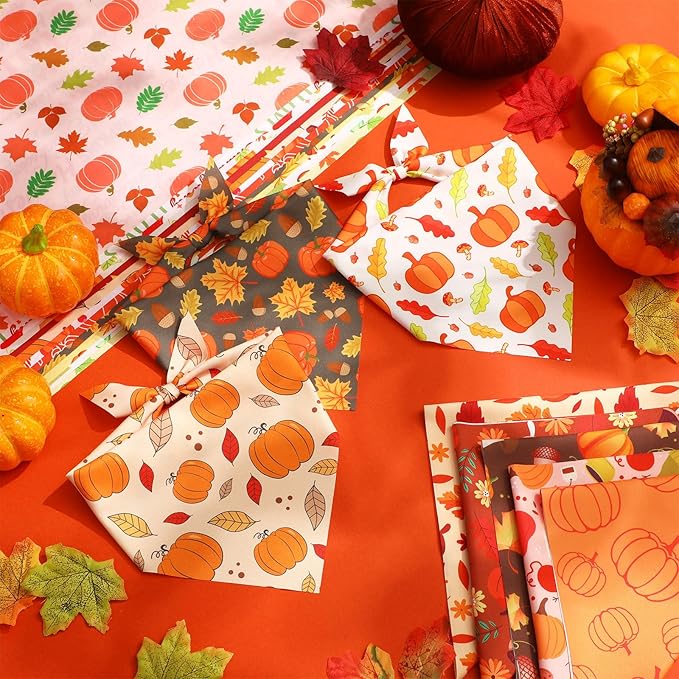 Abbylike 50 Pcs Fall Dog Bandanas Bulk Pumpkin Bandanas for Dogs Triangle Kerchief Bibs Scarf for Small Medium Large Pets Autumn Thanksgiving Costume Accessories, 25 Styles (25.6 x 17.7 x 17.7 Inch)-PurrikoPets