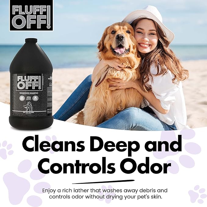 Fluff Off! by Girl With The Dogs, Natural Deshedding Dog & Cat Shampoo, 1 Gal, Made in USA, 8 Wks+-PurrikoPets