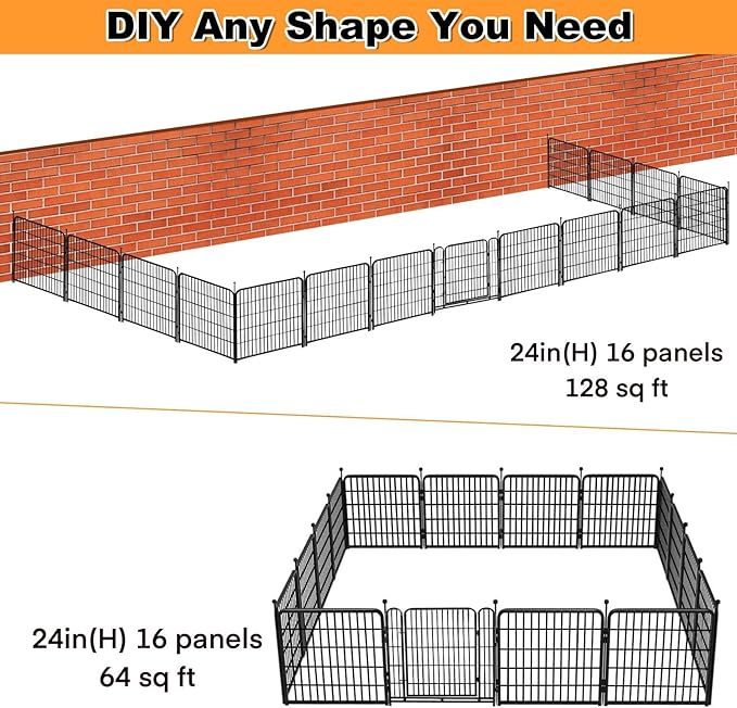 Dog Playpen 24 inch(H) 16 Panels Dog Fence Outdoor for Yard. Metal Dog Pen Heavy Duty Pet Puppy Exercise Pen for Rv Camping Garden Yard, Wide Door Low Threshold Dog Fence Total 31.4 Ft(L)-PurrikoPets