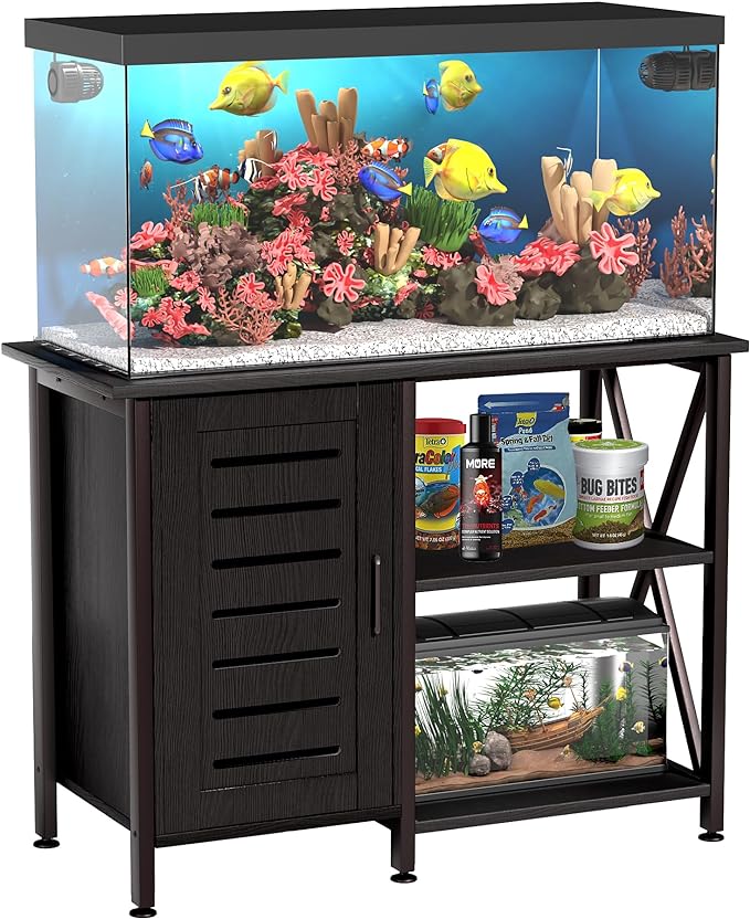 40-50 Gallon Fish Tank Stand, Aquarium Stand with Cabinet Accessories Storage, Heavy Duty Metal Frame, 40.55" L*18.89" W Tabletop, 850LBS Capacity, Black PG02YGB-PurrikoPets