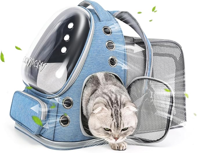 Expandable Cat Backpack,Cat Bubble Backpack Carrier for Carrying Cats, Pets and Small Dogs,Airline-Approved,Designed for Travel, Hiking, Walking,Car （Blue-PurrikoPets