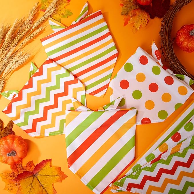 48 Pieces Fall Dog Bandanas Bulk Colorful Autumn Bandanas for Dogs with Polka Dot Stripe Wave Patterns for Pets Doggies Fall Autumn Thanksgiving Party Costume Accessories-PurrikoPets