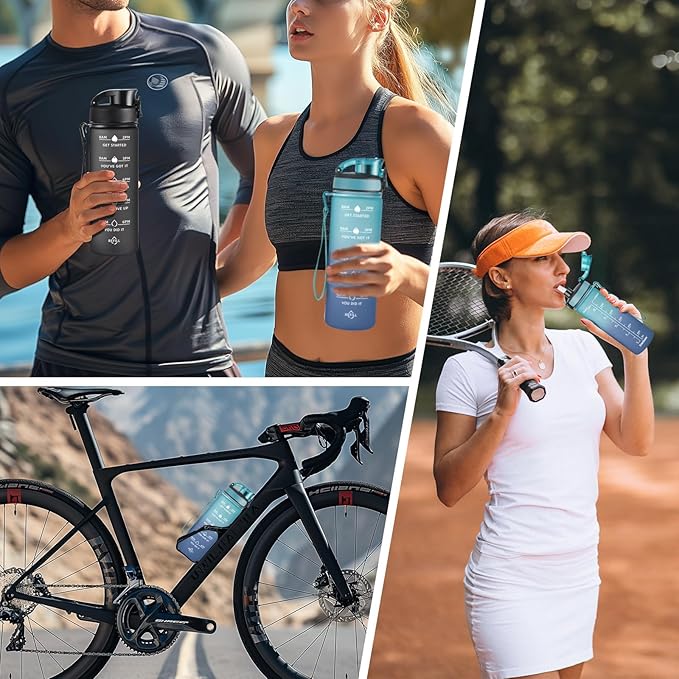 Enerbone Water Bottle, Leakproof BPA & Toxic Free, Motivational Water Bottle with Times to Drink and Straw, Fitness Sports Water Bottle with Strap for Office, Gym, Outdoor Sports-PurrikoPets