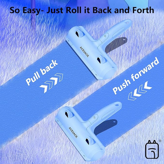 ACE2ACE Pet Hair Removal Tool, Lint Roller Brush for Cats and Dogs, Reusable Self Clean Pet Fur Remover, Pet Hair Remover for Laundry, Carpet, Furniture, Couch, Sofa and Bedding (Blue)-PurrikoPets