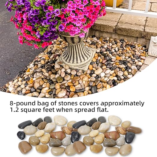 8LB 1"-2" Decorative River Rocks for Plants, Polished Pebbles for Garden Landscaping, Planters, Aquariums, Vase Fillers – Indoor & Outdoor Decor-PurrikoPets