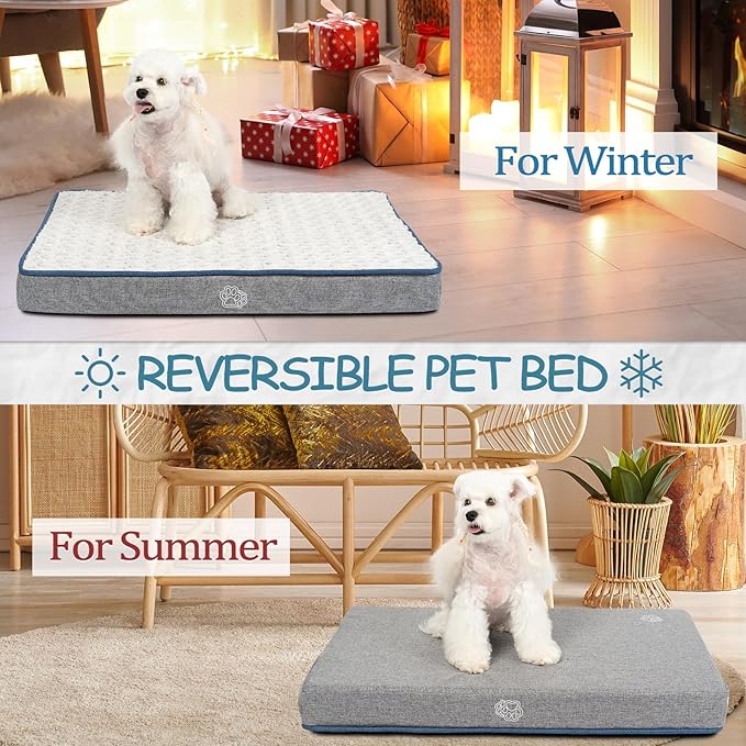 EMPSIGN Reversible Cool and Warm Dog Bed for Crate Pad, Pet Beds with Washable and Removable Cover, Dogs Crate Bed Sleeping Mats, Bed for Dog Crate for Large Medium Small Dogs, Grey-PurrikoPets