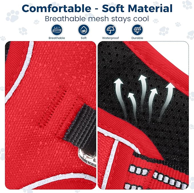 Funfox Dog Harness No Pull, Adjustable Pet Vest Harness, Super Soft Material with Vertical Handle Easy Control, Reflective Night Walking, 2 Leash Clips for XLarge Dogs, Red, XL-PurrikoPets