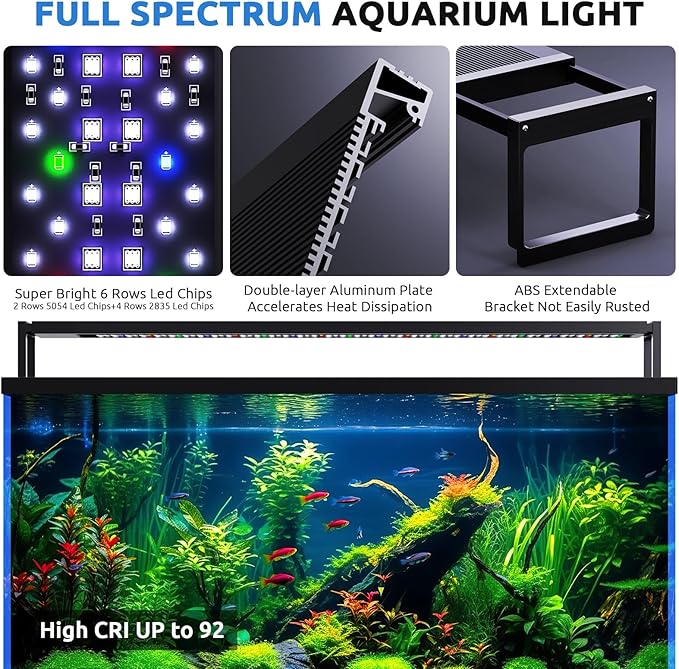 24/7 LED Aquarium Light for 24-30 Inch Fish Tank, Auto On Off with Timer, 9 Colors, Adjustable Brightness, Daylight & Moonlight Mode, Full Spectrum Fish Tank Light for Plants, 36W-PurrikoPets