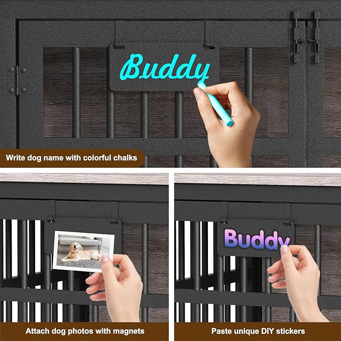EasyCom 41"/33"/27" Dog Crate Furniture with Name Tag, Heavy Duty Dog Kennel Indoor for Medium Dogs, Double-Doors Sturdy Metal Dog Cage for Anxiety Dog, Decorate House as TV Stand, End Table-PurrikoPets
