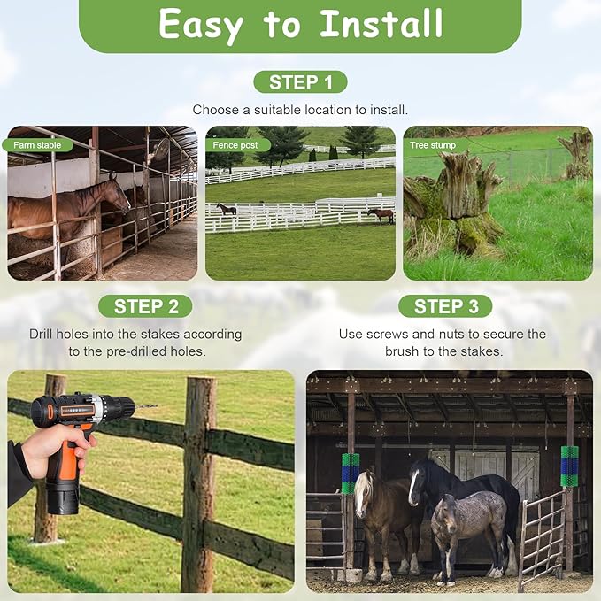 2PCS Livestock Scratch Brush, 17.5 x 7.8 Inch Goat Brushes for Grooming, Horse Brushes for Scratching, Livestock Brushing with 4 Screws for Horse, Elk, Cattle, Pig, Sheep（Green）-PurrikoPets