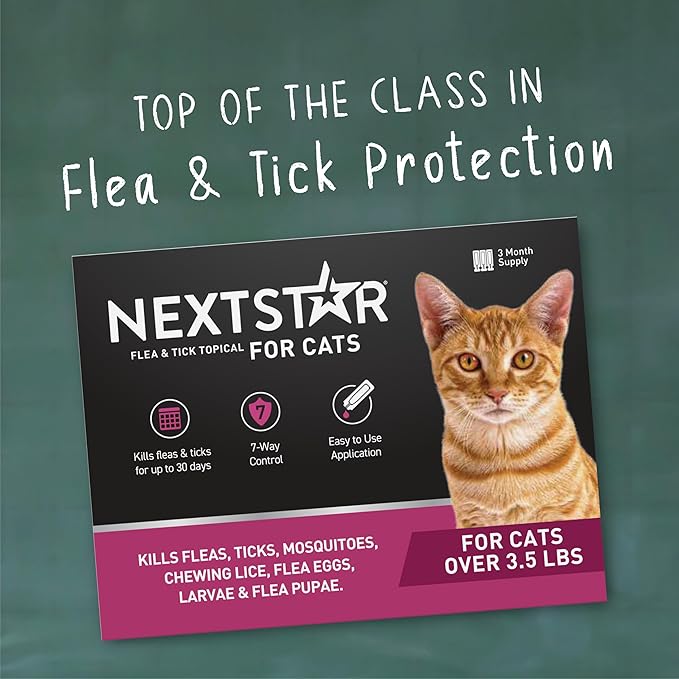 Flea and Tick Prevention for Cats, Repellent, and Control, Fast Acting Waterproof Topical Drops for Cats Over 3.5 lbs, 3 Month Dose-PurrikoPets
