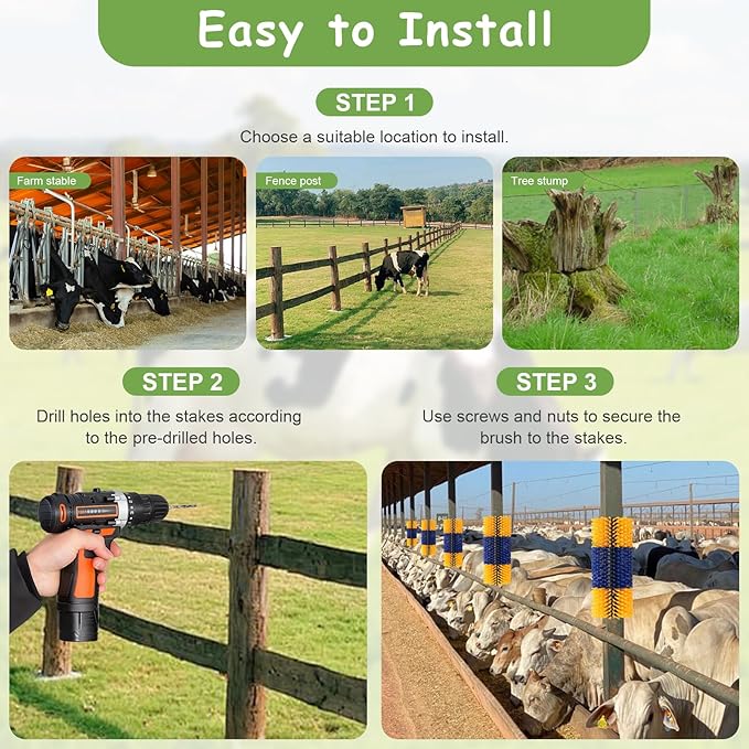 2PCS Livestock Scratching Brush, 17.5 x 7.8 Inch Goat Brushes for Grooming, Horse Brushes for Shedding, Livestock Brush with 8 Screws Great for Horse, Elk, Cattle, Pig, Sheep（Yellow）-PurrikoPets