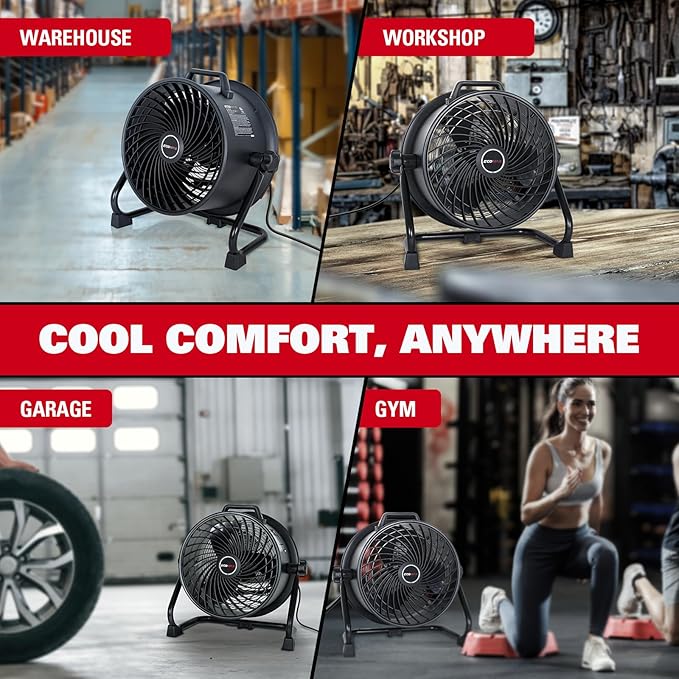 16 Inch High Velocity Industrial Fan Portable Heavy Duty Drum Metal Shop Fan with 3-Speed 360° Tilting, Floor Fans for Warehouse Workshop Garage, ETL Listed, EMF101618D-PurrikoPets